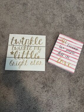 Twinkle Little Bright Star and Striped Love Wall Art Set - Gold & Pink